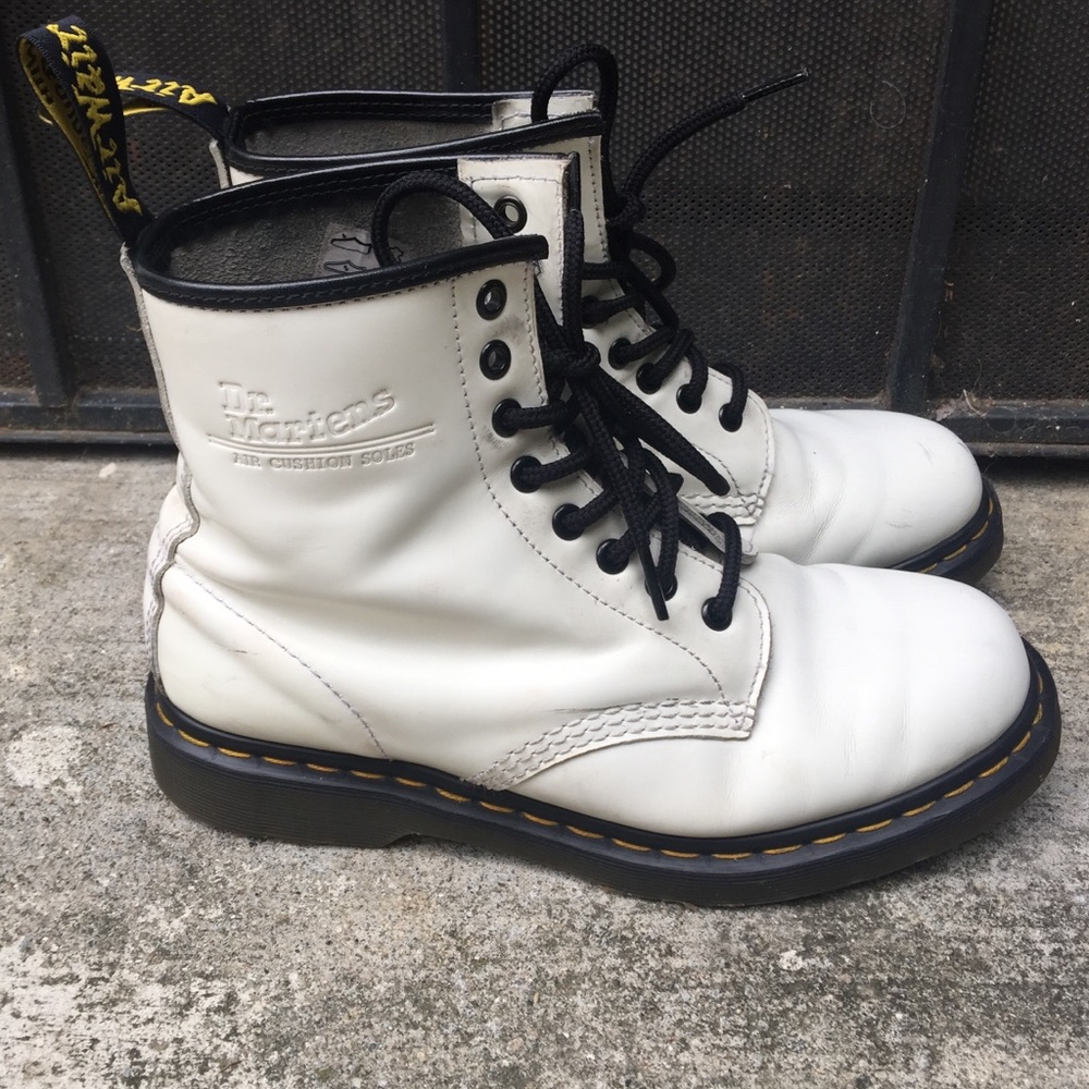 White Dr. Martens Lace Up Combat Boots | 8